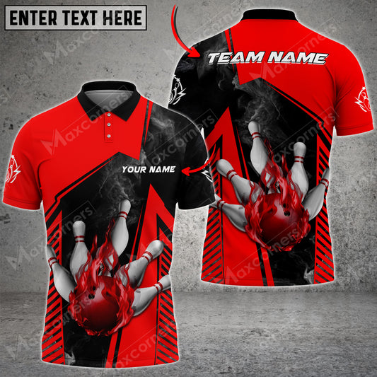 Maxcorners Bowling Ball And Pins Smokey Multicolor Option Customized Name 3D Shirt (4 Colors)