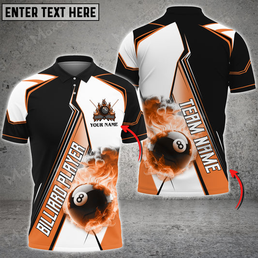 Maxcorners Billiards Flaming 8 Ball Pool Fire Personalized Name 3D Shirt (Multi Color Options)