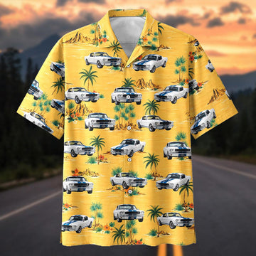 Maxcorners Personalized Car 1960s Mustang Muscle Car Yellow Hawaiian Shirt, Custom Photo Car Aloha Shirts
