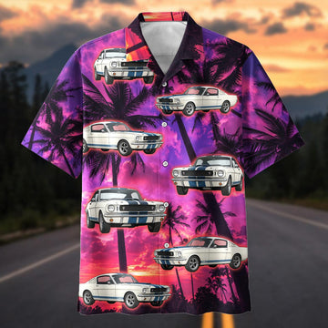 Maxcorners Personalized 1965 Ford Mustang Car Purple Sunset Car Hawaiian Shirt