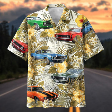 Maxcorners Personalized Retro American Muscle Car Hawaiian Shirt, Custom Photo Car Aloha Shirts (Up to 5 photos)