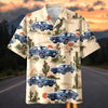 Maxcorners Personalized Classic Blue Muscle Car Desert Cactus Landscape Hawaiian Shirt, Custom Photo Car Aloha Shirts