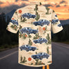 Maxcorners Personalized Classic Blue Muscle Car Desert Cactus Landscape Hawaiian Shirt, Custom Photo Car Aloha Shirts