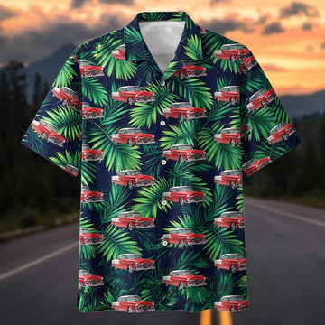 Maxcorners Personalized 1955 Chevy Bel Air Tropical Palm Car Hawaiian Shirt, Custom Photo Car Aloha Shirts