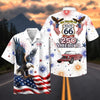 Maxcorners Personalized 100 Years of Route 66 & America 250th Anniversary Classic Red Mustang Patriotic White Hawaiian Shirt - Custom Photo Car Aloha Shirts Ver 2