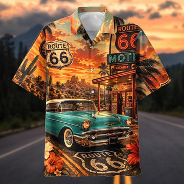 Maxcorners Personalized Route 66 Classic Chevrolet Bel Air Hawaiian Shirt - Custom Photo Car Aloha Shirts