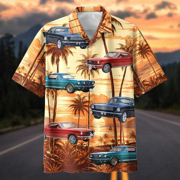 Maxcorners Personalized "Tropical Sunset" Muscle Car Hawaiian Shirt - Custom Photo Car Aloha Shirts (Up to 5 photos)