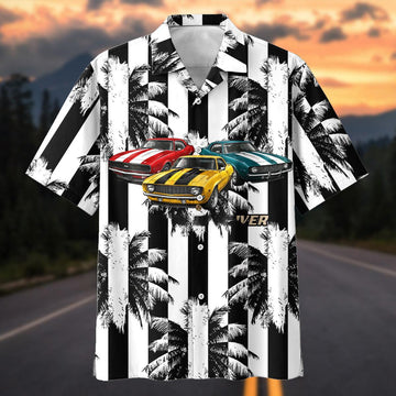 Maxcorners Personalized "Born To Dominate Classic" Muscle Car Hawaiian Shirt - Custom Photo Car Aloha Shirts (Up to 5 photos)