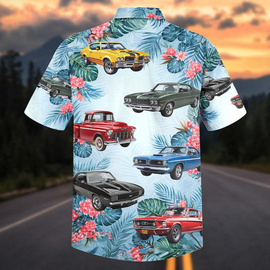 Maxcorners Personalized Car Classic Muscle Car & Vintage Truck Tropical Floral Hawaiian Shirt
