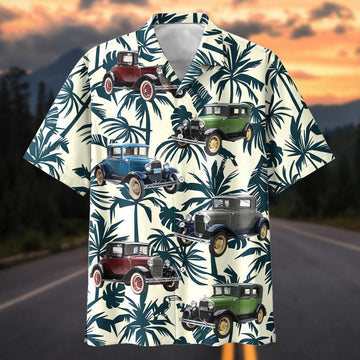 Maxcorners Personalized Car Antique Classic Car Tropical Palm Leaf Hawaiian Shirt, Custom Photo Car Aloha Shirts