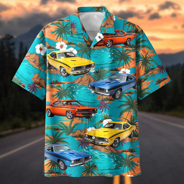 Maxcorners Personalized Car Classic Muscle Car Tropical Island Hawaiian Shirt, Custom Photo Car Aloha Shirts (Up to 5 photos)