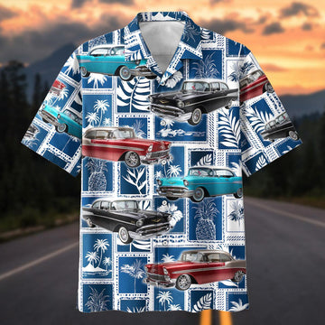 Maxcorners Personalized "Car Retro Chevy Bel Air" Car Hawaiian Shirt - Custom Photo Car Aloha Shirts (Up to 5 photos)
