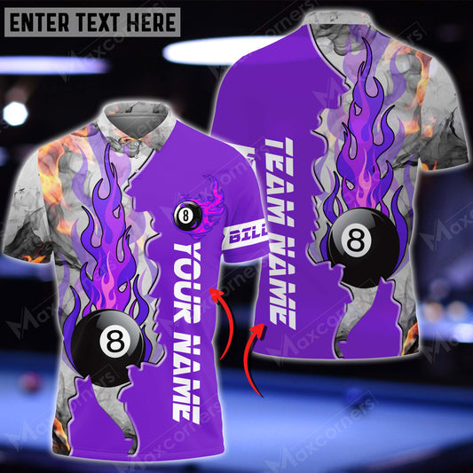 Maxcorners Billiards 8 Ball Fire Smoke Multicolor Options Customized Name 3D Shirt