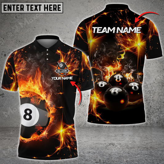 Maxcorners Billiards Blazing Fire Multicolor Options Personalized Name 3D Shirt (4 Colors)