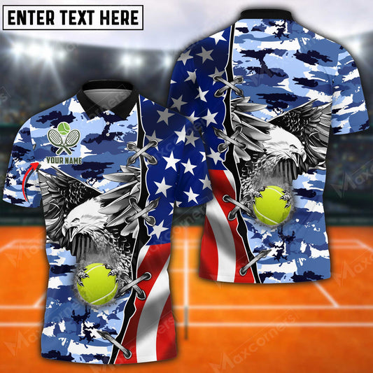 Maxcorners Tennis Flag Eagle Ball Multicolor Options Customized Name 3D Shirt ( 4 Colors )