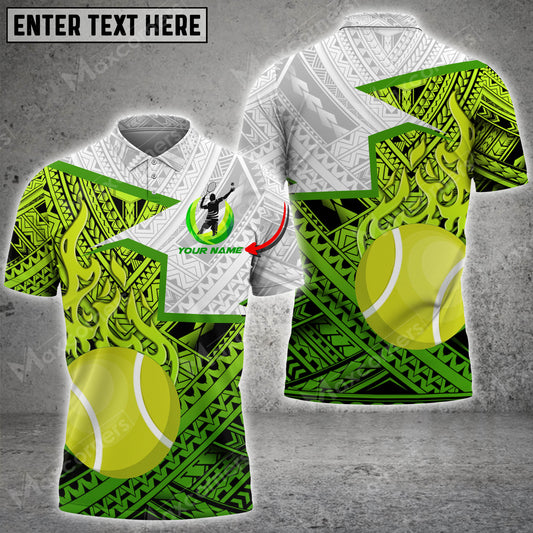 Maxcorners Tennis Fire Ball Polynesian Pattern Multicolor Options Customized Name 3D Shirt ( 4 Colors )