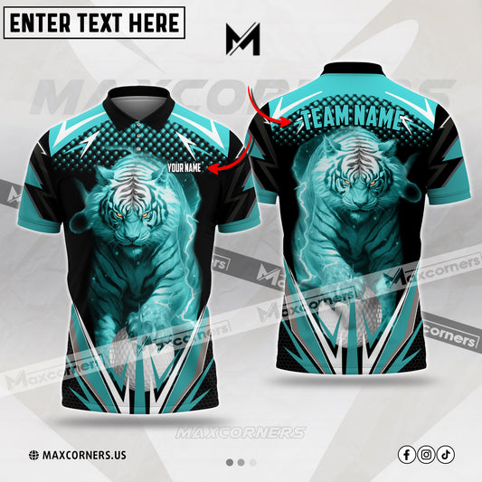 Maxcorner Customized Name Golf Thunder White Tiger Multicolor Options 3D Polo Shirt ( 4 Colors )