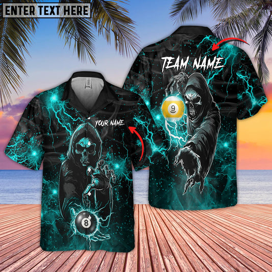 Maxcorners Billiards Thunder Skull Multicolor Options Personalized Name Hawaiian Shirt ( 6 Colors )