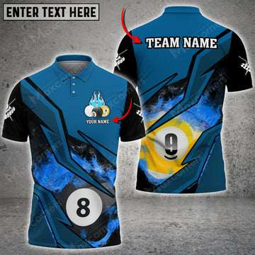 Maxcorners Billiards 8 Ball & 9 Ball Fire Personalized Name, Team Name Unisex Shirt ( 6 Colors )