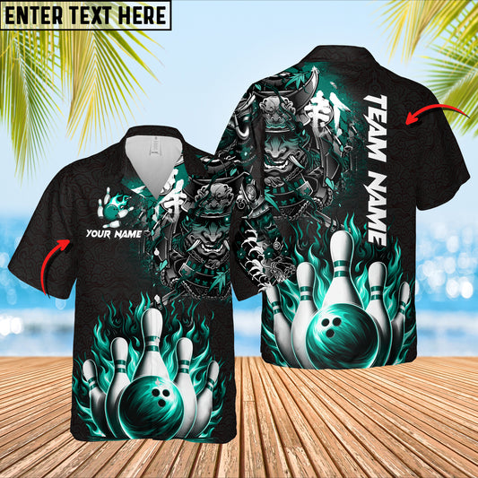 Maxcorners Bowling Samurai Warrior Madness Multicolor Option Customized Name Hawaiian Shirt (6 Colors)