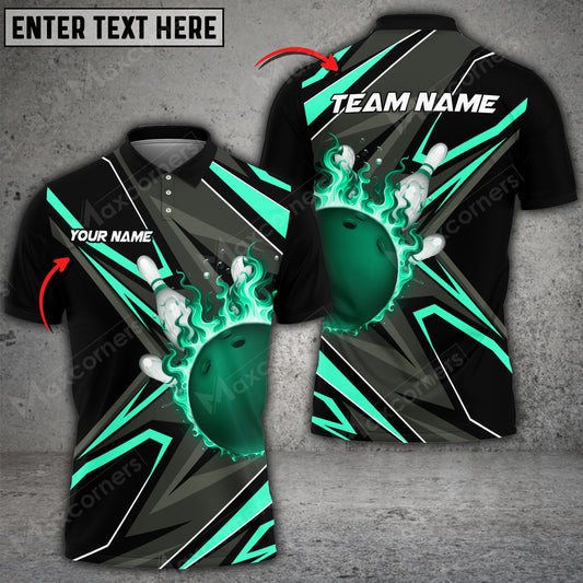 Maxcorners Bowling Ball & Pins Shockwave Multicolor Option Customized Name 3D Shirt (6 Colors)