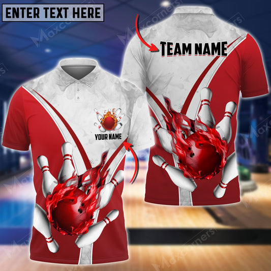 Maxcorners Flame Bowling And Pins V Multicolor Option Customized Name 3D Shirt (4 Colors)