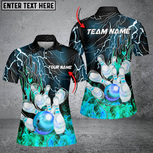 Maxcorners Bowling Thunder And Fire Pro Multicolor Option Customized Name 3D Shirt For Women
