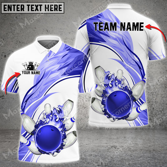 Maxcorners Bowling Ball And Pins Eternal Flame Multicolor Option Customized Name 3D Shirt (4 Colors)