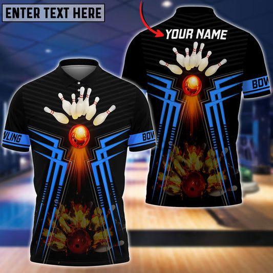 Maxcorners Bowling Ball  And Pins Flame Premium Multicolor Option Customized Name 3D Shirt
