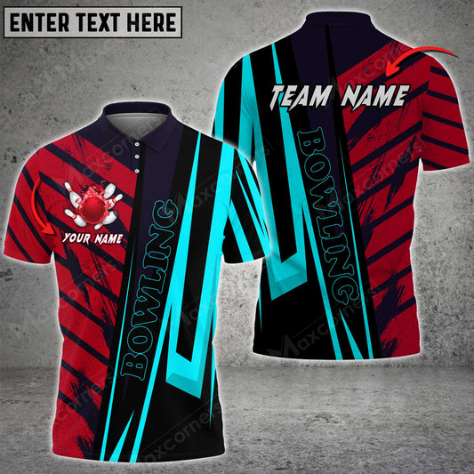 Maxcorners Bowling Ball And Pins Diagonal Cut Multicolor Option Customized Name 3D Shirt (5 Colors)
