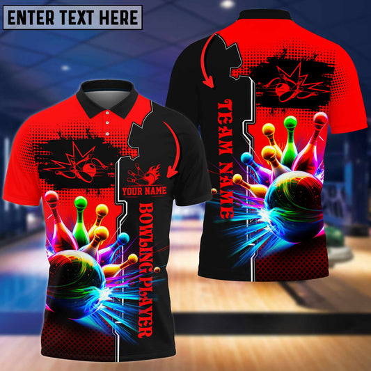 Maxcorners Multicolor Bowling And Pins Premium Customized Name 3D Shirt