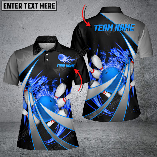 Maxcorners Flame Bowling And Pins Tornado Pattern Multicolor Option Customized Name 3D Shirt For Women