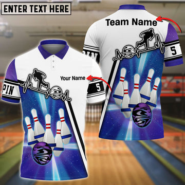 Maxcorners Blue Bowling 5 Pins Customized Name All Over Printed Shirt For Alain Charette