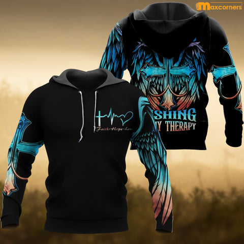 Maxcorners Jesus Hoodie Jesus Is My Savior Fishing Is My Therapy 3D Shirt