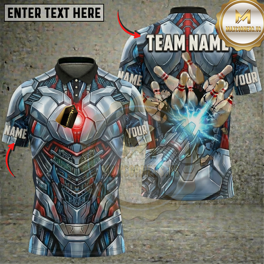 Maxcorners Bowling Superhero Cyber Core Armor Lightning Strike Personalized Name 3D Unisex Shirt