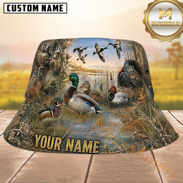 Maxcorners Duck Deer Turkey Hunting Marsh Camo Personalized Name 3D Bucket Hat