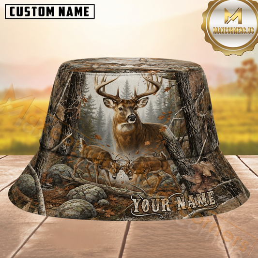 Maxcorners Deer Hunting Forest Camo Personalized Name 3D Bucket Hat
