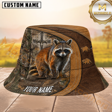 Maxcorners Raccoon Cross Hunting Camo Personalized Name 3D Bucket Hat