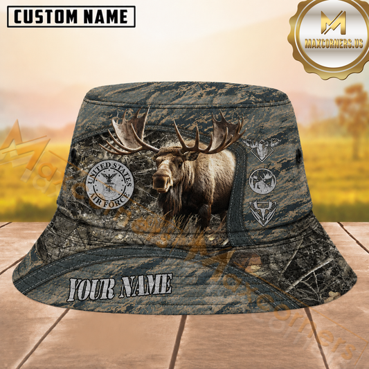 Maxcorners Moose Hunting US Air Force Camo Personalized Name 3D Bucket Hat