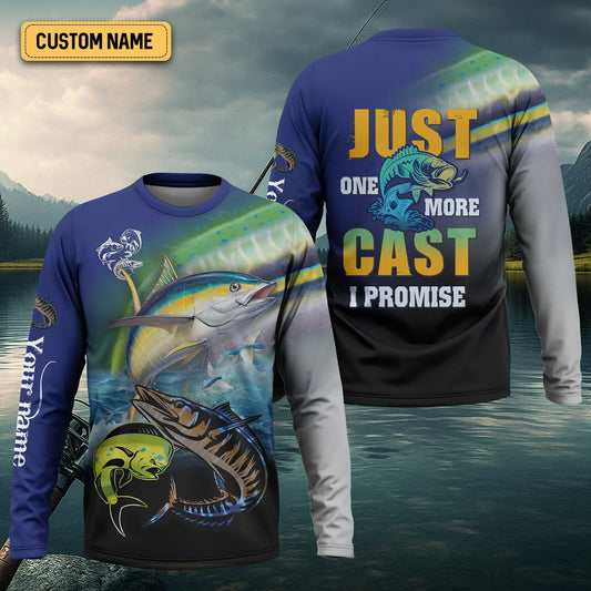 Maxcorners Just One More Cast I Promise UPF Fishing Shirts, Funny Fishing Shirts, Fishing Shirt For Men