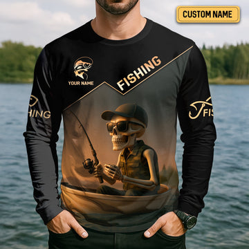Maxcorners WTF Where's The Fish, Funny Skeleton Shirts, Fishing UV Shirts, Gag Gifts For Men, Mens Casual Shirts
