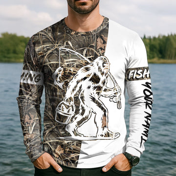 Maxcorners Sasquatch Fishing SPF Long Sleeve Shirts, Funny Fishing Shirt, Fishing Gifts For Men, Men's Fishing Shirt