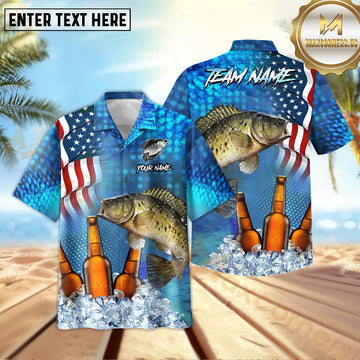 Maxcorners Crappie Fishing USA Flag Blue Beer Pattern Sport Jersey Personalized Name, Team Name Hawaiian Shirt
