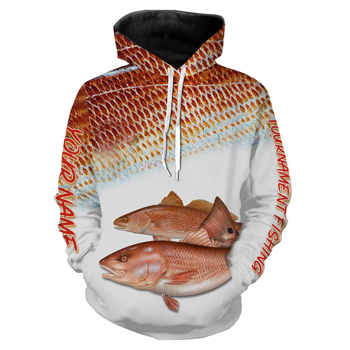 Maxcorners Personalized Red Fish Puppy Drum Tournament Fishing 3D Hoodie