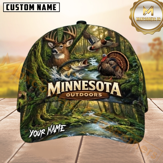 Maxcorners Minnesota Outdoor Wildlife Forest River Nature Scene Customized Name 3D Cap