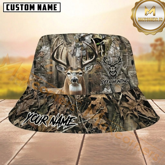 Maxcorners Trophy Buck Hunting Woodland Camouflage Personalized Name 3D Bucket Hat