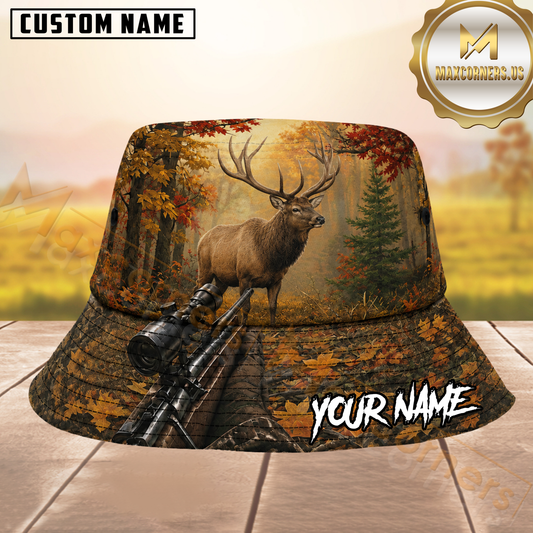 Maxcorners Elk Hunting Autumn Forest Personalized Name 3D Bucket Hat