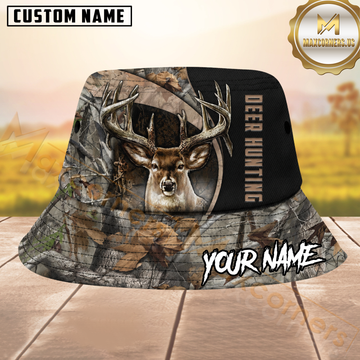 Maxcorners Whitetail Deer Hunting Forest Camo USA Flag Personalized Name 3D Bucket Hat