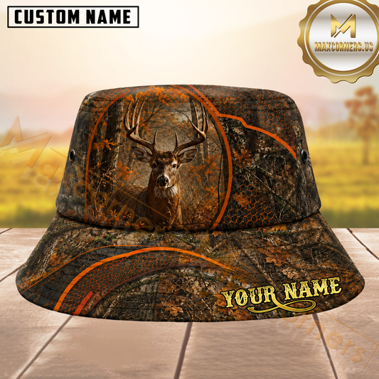 Maxcorners Deer Hunting Orange Hexagon Camo Personalized Name 3D Bucket Hat