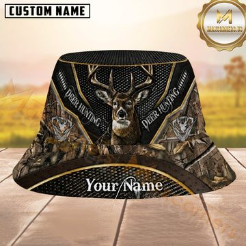 Maxcorners Deer Hunting Black Mesh And Tree Camo Personalized Name 3D Bucket Hat